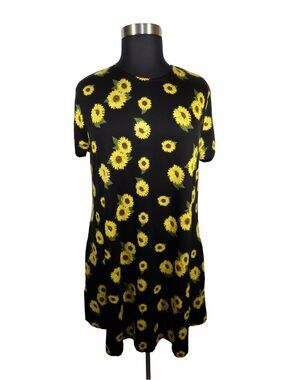 Riley + James Sunflower Print Short Sleeve Dress With Pockets Plus Size 3X